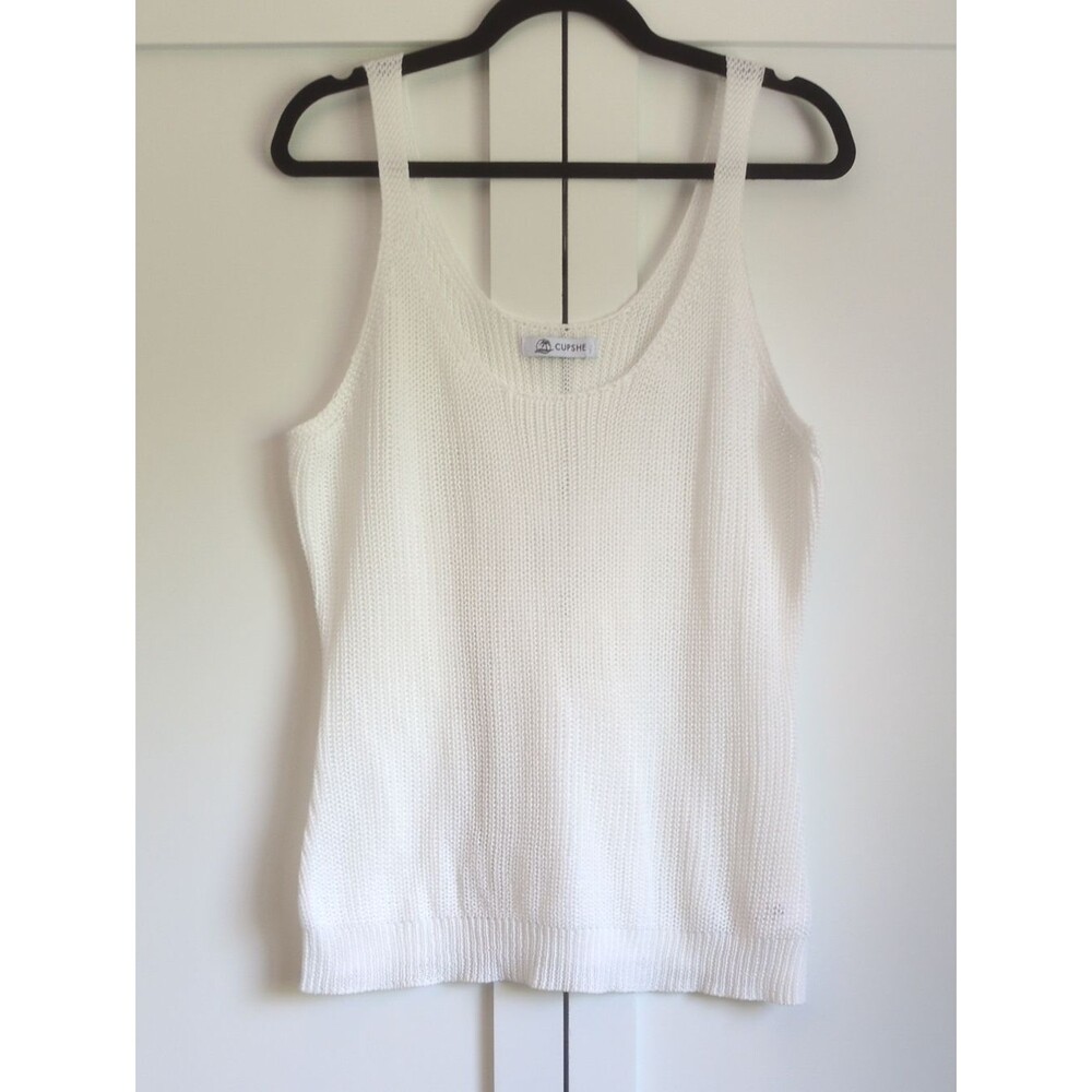 Cupshe White Open Knit Tank Top Size L Beach Cover Up Swimwear Layer NWT